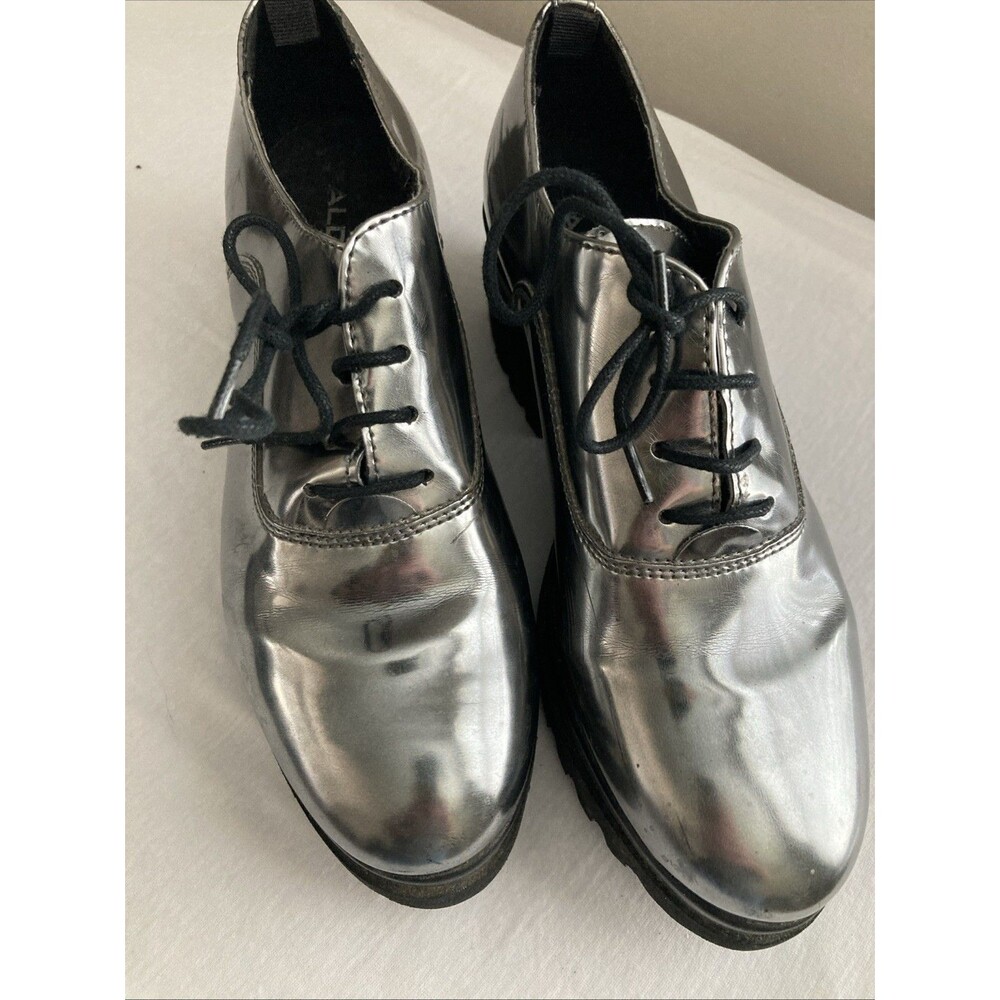 ALDO Silver Metallic Lug Sole Oxford Shoes Women’s 8.5 Platform Lace Up